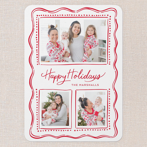 Wavy Border Joy Holiday Card, White, 5x7 Flat, Holiday, Pearl Shimmer Cardstock, Rounded, White