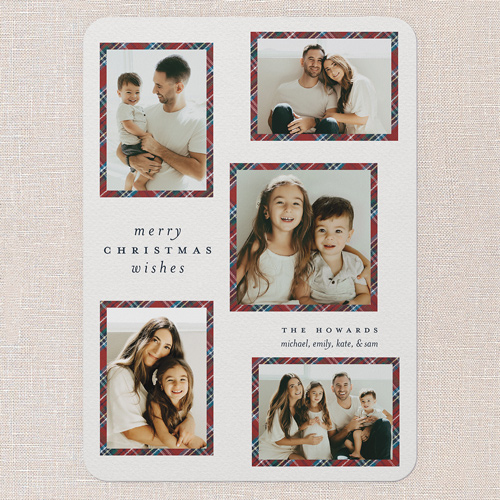 Tartan Wishes Holiday Card, White, 5x7 Flat, Christmas, 100% Recycled Cardstock , Rounded, White