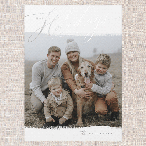 Golden Script Overlay Holiday Card, Silver Foil, White, 5x7 Flat, Holiday, Matte, Signature Smooth Cardstock, Square, White