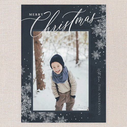 Winter Script Holiday Card, Blue, Silver Foil, 5x7 Flat, Christmas, Luxe Double-Thick Cardstock, Square, Indigo