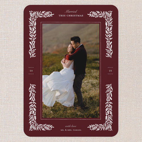 Holly Union Holiday Card, Red, 5x7 Flat, Christmas, Standard Smooth Cardstock, Rounded, Velvet