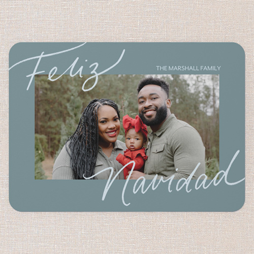 Signature Joy Holiday Card, Blue, 5x7 Flat, Feliz Navidad, Matte, Signature Smooth Cardstock, Rounded, Blue