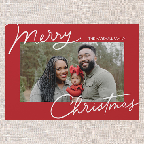 Signature Joy Holiday Card, Red, 5x7 Flat, Christmas, Pearl Shimmer Cardstock, Square, Radish