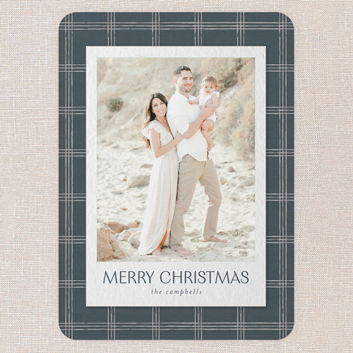 Cozy Plaid Frame Holiday Card, Blue, 5x7 Flat, Christmas, Matte, Signature Smooth Cardstock, Rounded, Cobalt