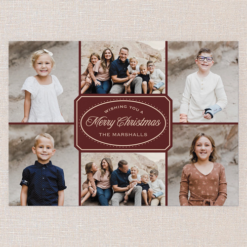 Oval Greeting Holiday Card, Red, 5x7 Flat, Christmas, Pearl Shimmer Cardstock, Square, Velvet