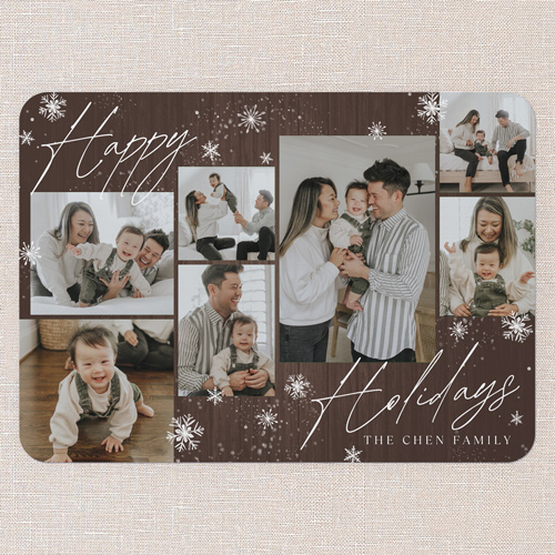 Winterwood Wishes Holiday Card, Brown, 5x7 Flat, Holiday, Pearl Shimmer Cardstock, Rounded, Deep Chocolate