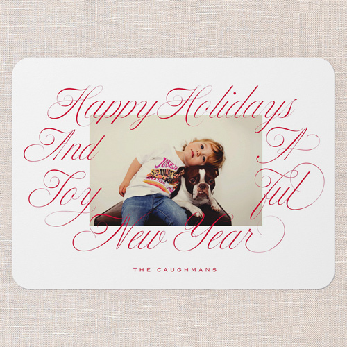 Flourish Joy Holiday Card, White, 5x7 Flat, Holiday, 100% Recycled Cardstock , Rounded, White