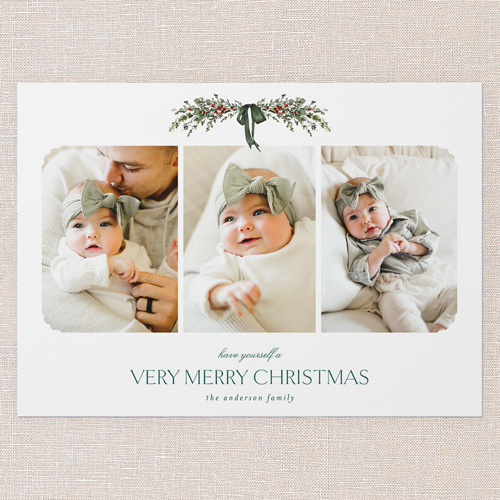Festive Ribbon Frame Holiday Card, White, 5x7 Flat, Christmas, Luxe Double-Thick Cardstock, Square, White