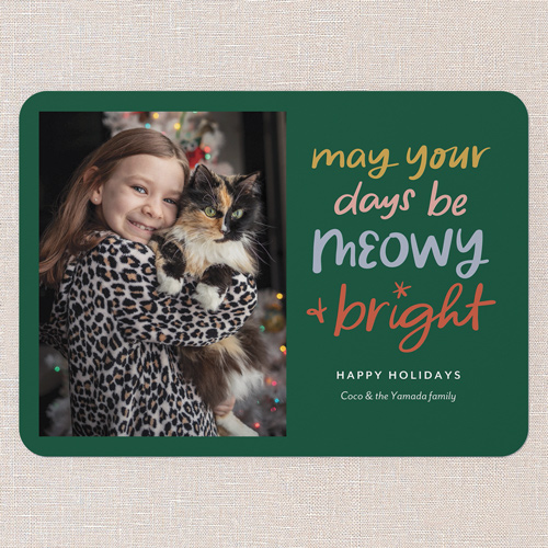 Meowy Moments Holiday Card, Green, 5x7 Flat, Christmas, Matte, Signature Smooth Cardstock, Rounded, Spruce Green