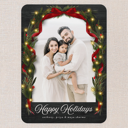 Ribbon Glow Holiday Card, Black, 5x7 Flat, Holiday, Pearl Shimmer Cardstock, Rounded, Black