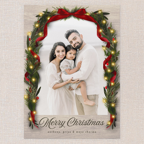 Ribbon Glow Holiday Card, Beige, 5x7 Flat, Christmas, Standard Smooth Cardstock, Square, Rye