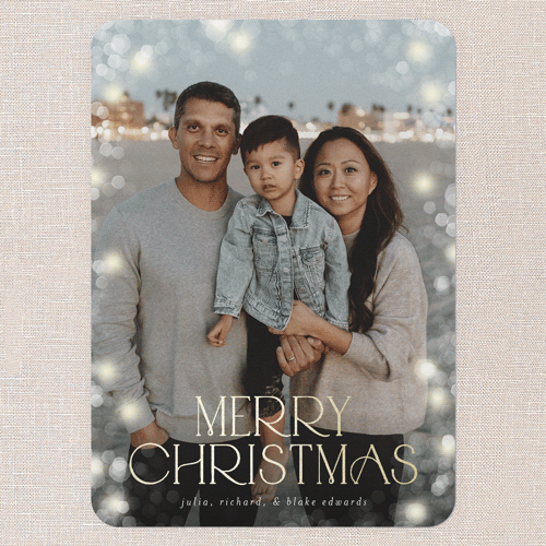 Golden Glow Holiday Card, White, Gold Foil, 5x7 Flat, Christmas, Pearl Shimmer Cardstock, Rounded, White