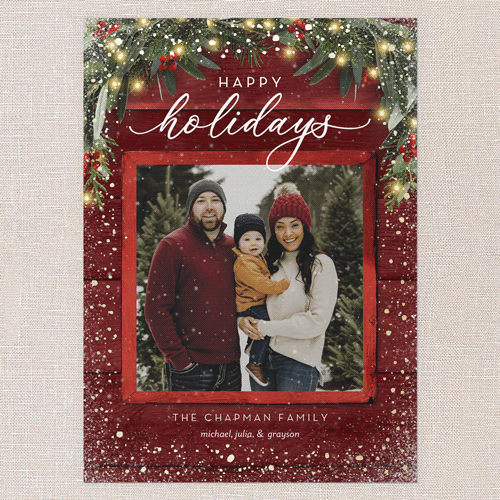 Rustic Garland Holiday Card, Red, Gold Foil, 5x7 Flat, Holiday, Matte, Signature Smooth Cardstock, Square, Tomato