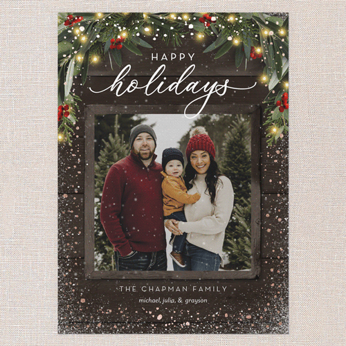 Rustic Garland Holiday Card, Brown, Rose Gold Foil, 5x7 Flat, Holiday, Matte, Signature Smooth Cardstock, Square, Clove