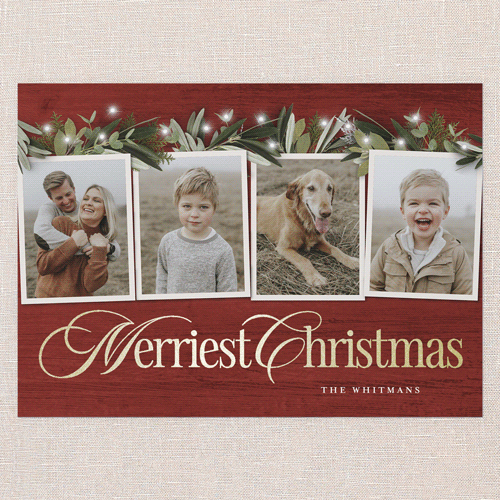 Golden Script Holiday Card, Red, Gold Foil, 5x7 Flat, Christmas, Pearl Shimmer Cardstock, Square, Cinnamon