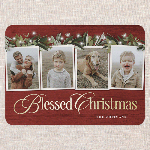 Golden Script Holiday Card, Red, Gold Foil, 5x7 Flat, Religious, Matte, Signature Smooth Cardstock, Rounded, Cinnamon