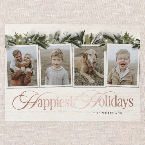 Golden Script Holiday Card, Beige, Rose Gold Foil, 5x7 Flat, Holiday, Pearl Shimmer Cardstock, Square, Cream