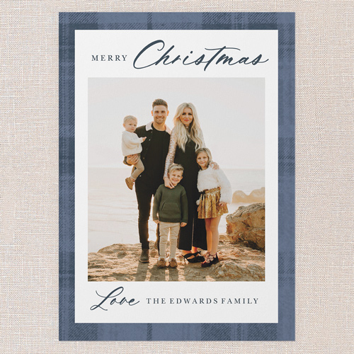 Plaid Border Elegance Holiday Card, Blue, 5x7 Flat, Christmas, 100% Recycled Cardstock , Square, Cobalt