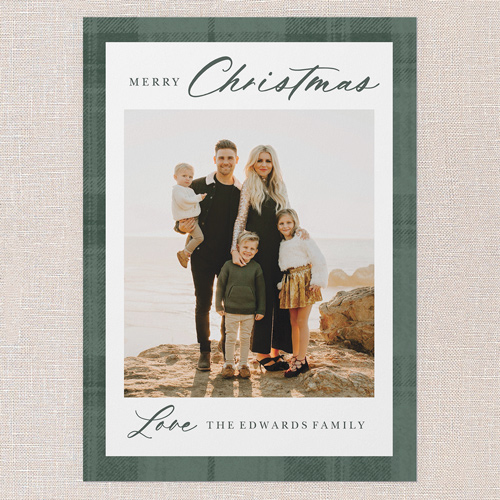 Plaid Border Elegance Holiday Card, Green, 5x7 Flat, Christmas, 100% Recycled Cardstock , Square, Green