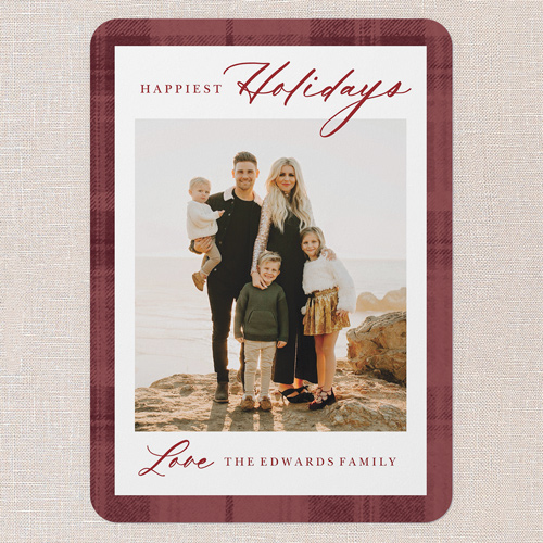 Plaid Border Elegance Holiday Card, Red, 5x7 Flat, Holiday, Matte, Signature Smooth Cardstock, Rounded, Velvet