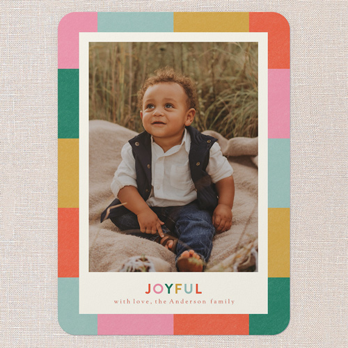 Plaid Joy Frame Holiday Card, White, 5x7 Flat, Holiday, Pearl Shimmer Cardstock, Rounded, White