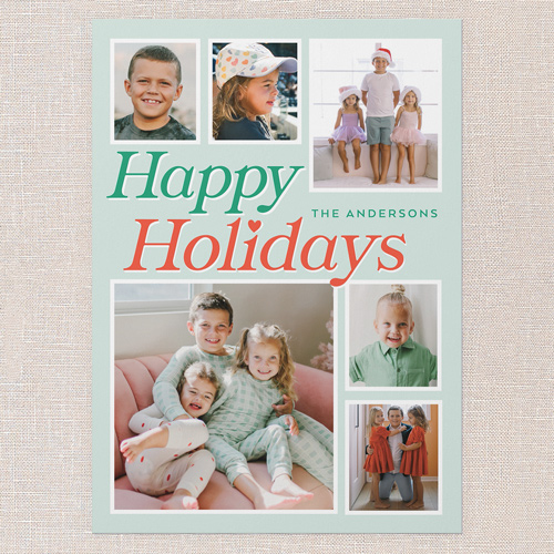 Festive Bow Frame Holiday Card, Green, 5x7 Flat, Holiday, Pearl Shimmer Cardstock, Square, Sea Breeze