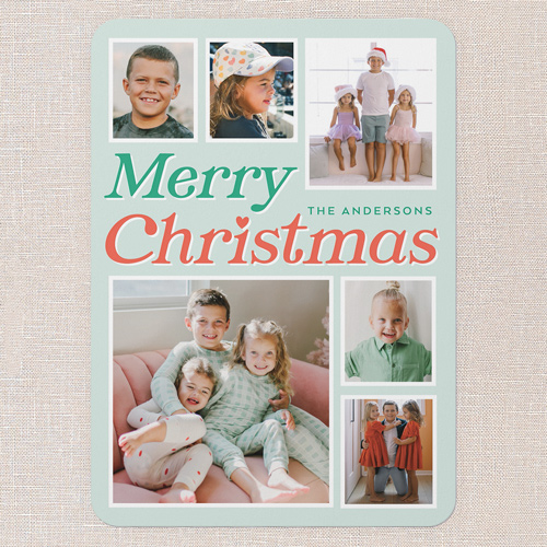 Festive Bow Frame Holiday Card, Green, 5x7 Flat, Christmas, Pearl Shimmer Cardstock, Rounded, Sea Breeze