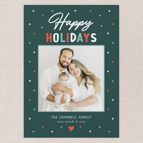 Polka Dot Cheer Holiday Card, Green, 5x7 Flat, Holiday, Pearl Shimmer Cardstock, Square, Green