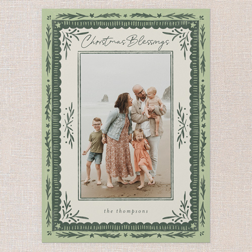 Woodland Blessings Holiday Card, Green, 5x7 Flat, Religious, Pearl Shimmer Cardstock, Square, Tree