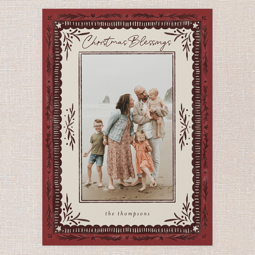 Woodland Blessings Holiday Card, Red, 5x7 Flat, Religious, Pearl Shimmer Cardstock, Square, Velvet