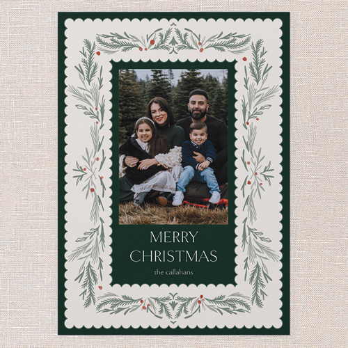 Timeless Sprigs Holiday Card, Green, 5x7 Flat, Christmas, Luxe Double-Thick Cardstock, Square, Tree