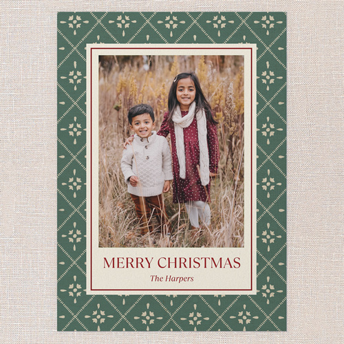 Patterned Border Holiday Card, Blue, 5x7 Flat, Christmas, 100% Recycled Cardstock , Square, Lake