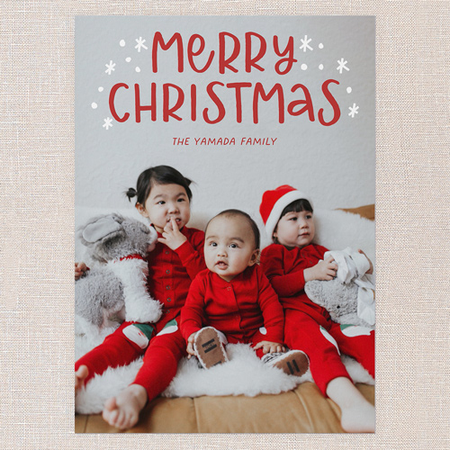 Snowy Whimsy Holiday Card, Red, none, 5x7 Flat, Christmas, Pearl Shimmer Cardstock, Square, Red