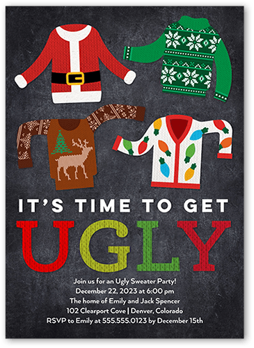 Ugliest Sweaters Holiday Invitation, Black, 5x7 Flat, Luxe Double-Thick Cardstock, Square