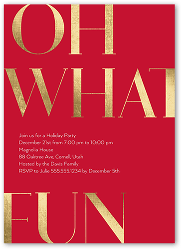 Oh Good Cheer Holiday Invitation, Red, 5x7 Flat, Luxe Double-Thick Cardstock, Square