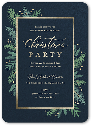 Wintertime Greens Holiday Invitation, Black, 5x7, Standard Smooth Cardstock, Rounded