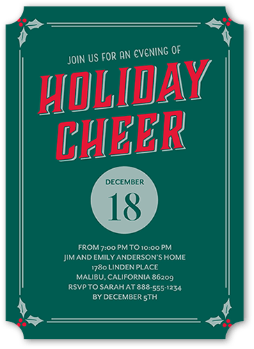 Modern Evergreen Holiday Invitation, Green, 5x7 Flat, Holiday, Pearl Shimmer Cardstock, Ticket, White