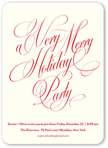Classic Flourish Script Holiday Invitation, Beige, 5x7 Flat, Holiday, Pearl Shimmer Cardstock, Rounded