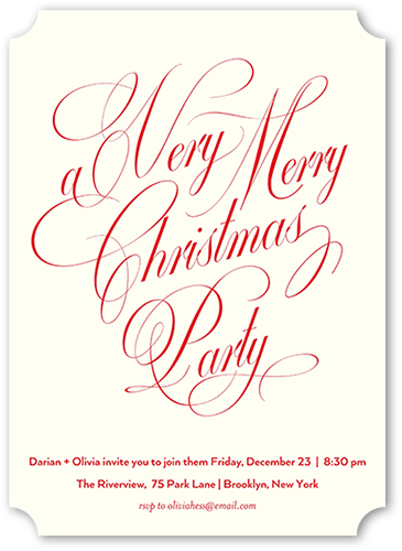 Classic Flourish Script Holiday Invitation, Beige, 5x7 Flat, Christmas, Pearl Shimmer Cardstock, Ticket
