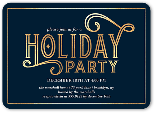 Deco Party Holiday Invitation, Yellow, 5x7 Flat, Holiday, Matte, Signature Smooth Cardstock, Rounded