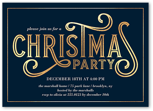 Deco Party Holiday Invitation, Yellow, 5x7 Flat, Christmas, 100% Recycled Cardstock ?, Square