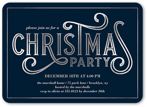 Deco Party Holiday Invitation, Grey, 5x7 Flat, Christmas, Matte, Signature Smooth Cardstock, Rounded, Silver