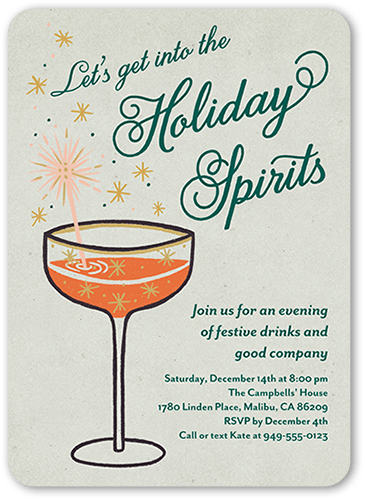 Retro Cocktail Holiday Invitation, Green, 5x7 Flat, Holiday, Matte, Signature Smooth Cardstock, Rounded
