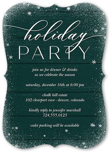 Snowy Winter Holiday Invitation, Green, 5x7 Flat, Holiday, Pearl Shimmer Cardstock, Bracket