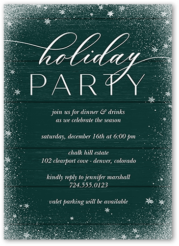 Snowy Winter Holiday Invitation, Green, 5x7 Flat, Holiday, Pearl Shimmer Cardstock, Square, Seaweed