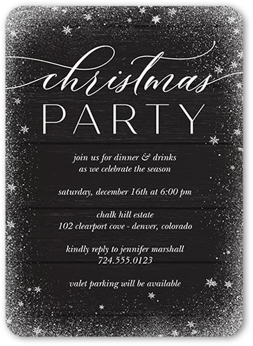 Snowy Winter Holiday Invitation, Black, 5x7 Flat, Christmas, Pearl Shimmer Cardstock, Rounded, Black