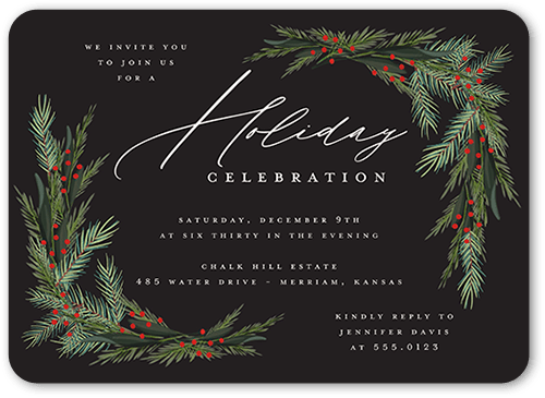 Wintergreen Frame Holiday Invitation, Rounded Corners
