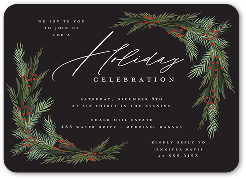 Wintergreen Frame Holiday Invitation, Black, 5x7 Flat, Holiday, Standard Smooth Cardstock, Rounded