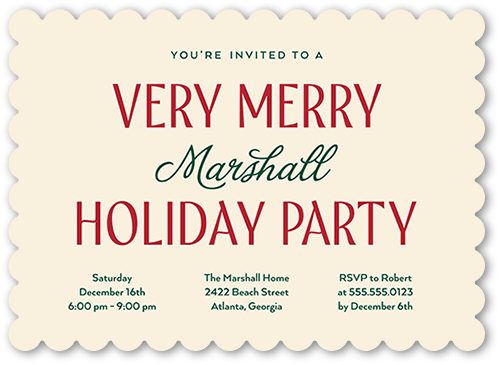 Very Merry Time Holiday Invitation, Beige, 5x7 Flat, Holiday, Pearl Shimmer Cardstock, Scallop