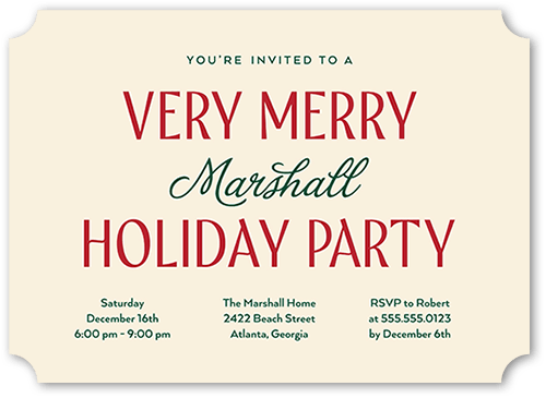 Very Merry Time Holiday Invitation, Beige, 5x7 Flat, Holiday, Pearl Shimmer Cardstock, Ticket